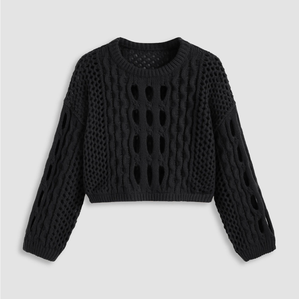 Cider Black Chunky Knit Crew Neck Sweater